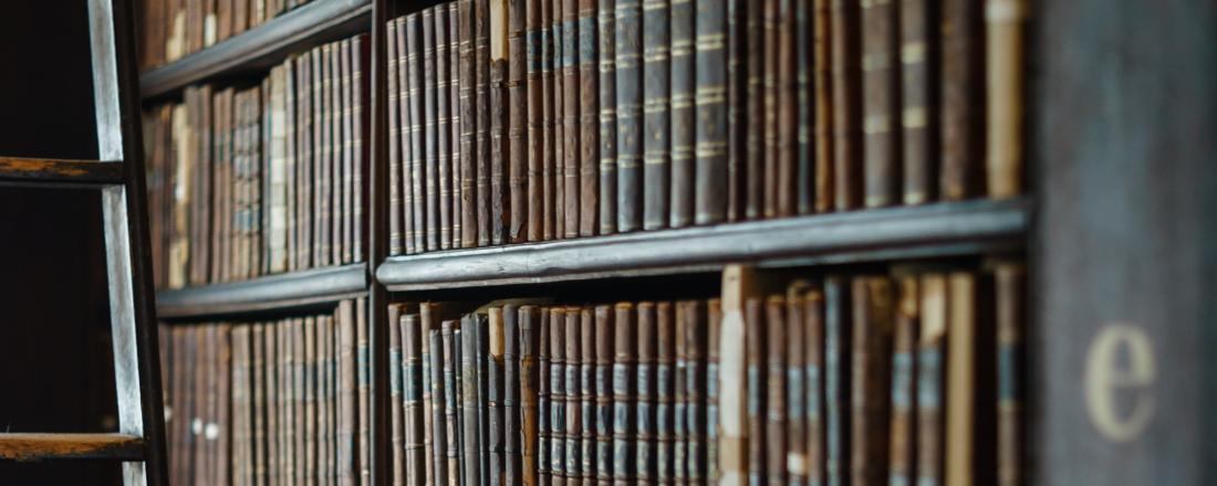 An old bookshelf in the library at Trinity College Dublin.